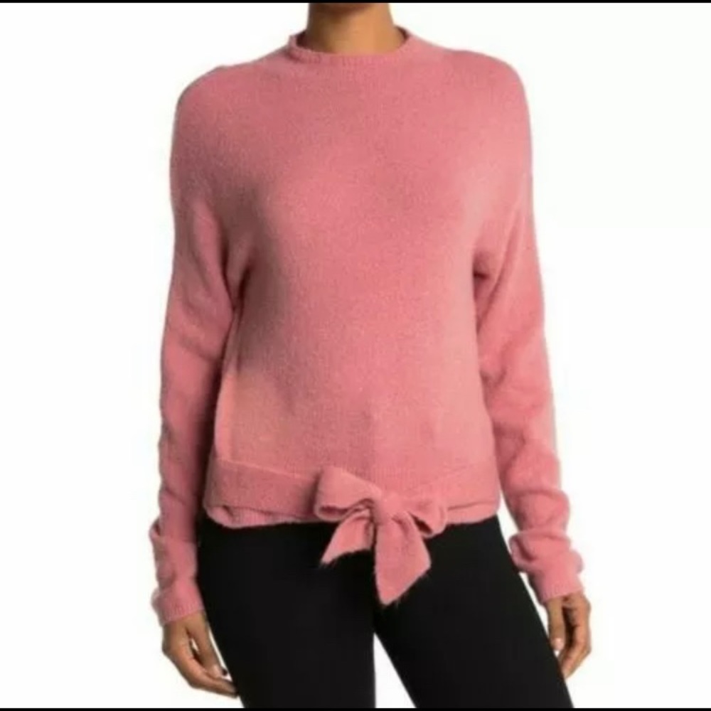 Wayf Women Size Small Tie Waist Knit Sweater Mock Neck Pullover Blush Pink NWT